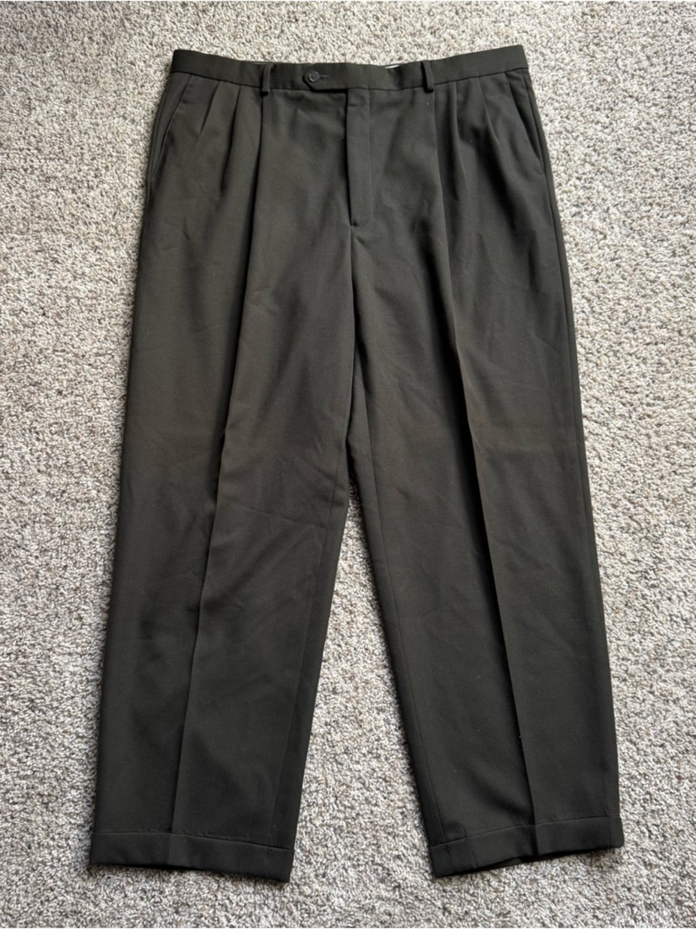 Vintage Givenchy Monsieur Men’s 40R Pleated Olive Green Wool Trousers USA